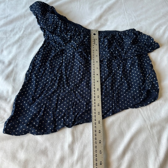 American Eagle One Shoulder Asymmetric Crop Top Polka Dot Blue Sz Small Preppy - Picture 11 of 15